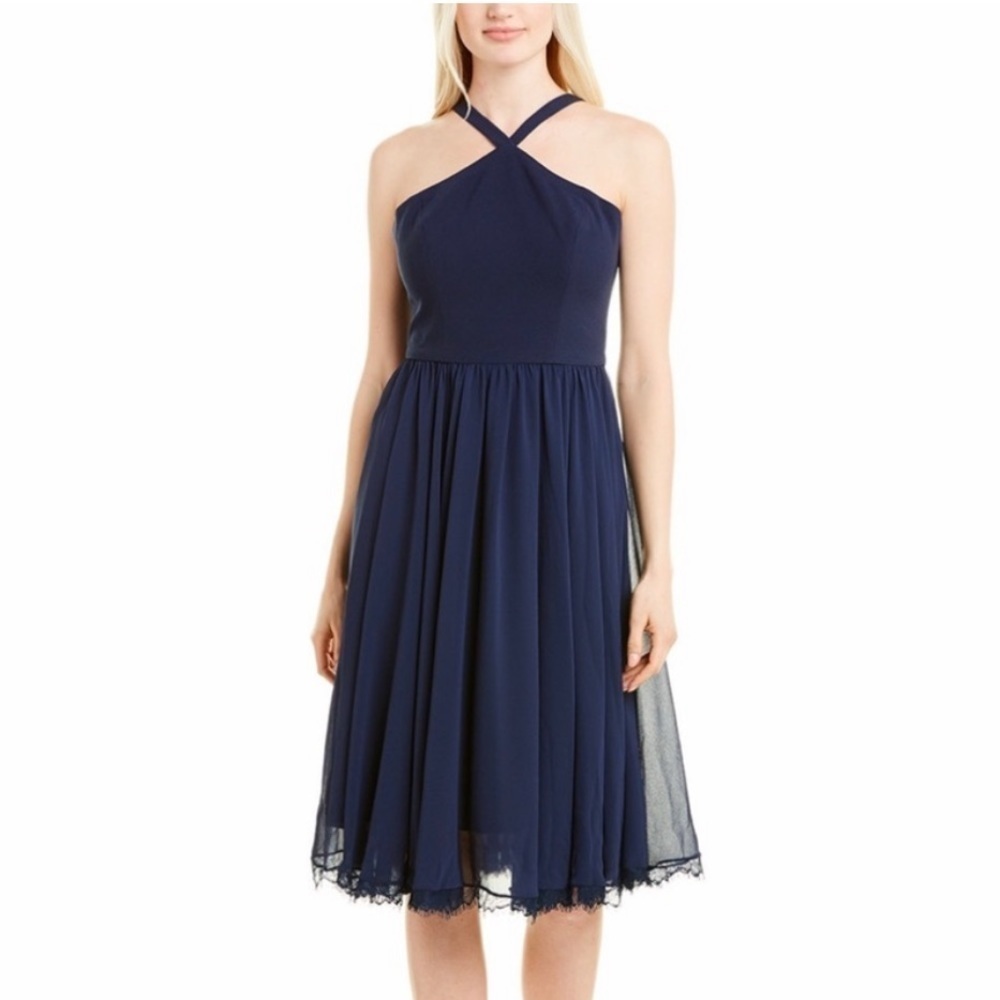 Dress The Population Dakota Mock Halter Mini Dress Navy Blue Small B1